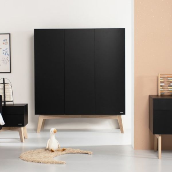 Kidsmill Sixties Kledingkast 3-deurs Zwart Mat / Naturel