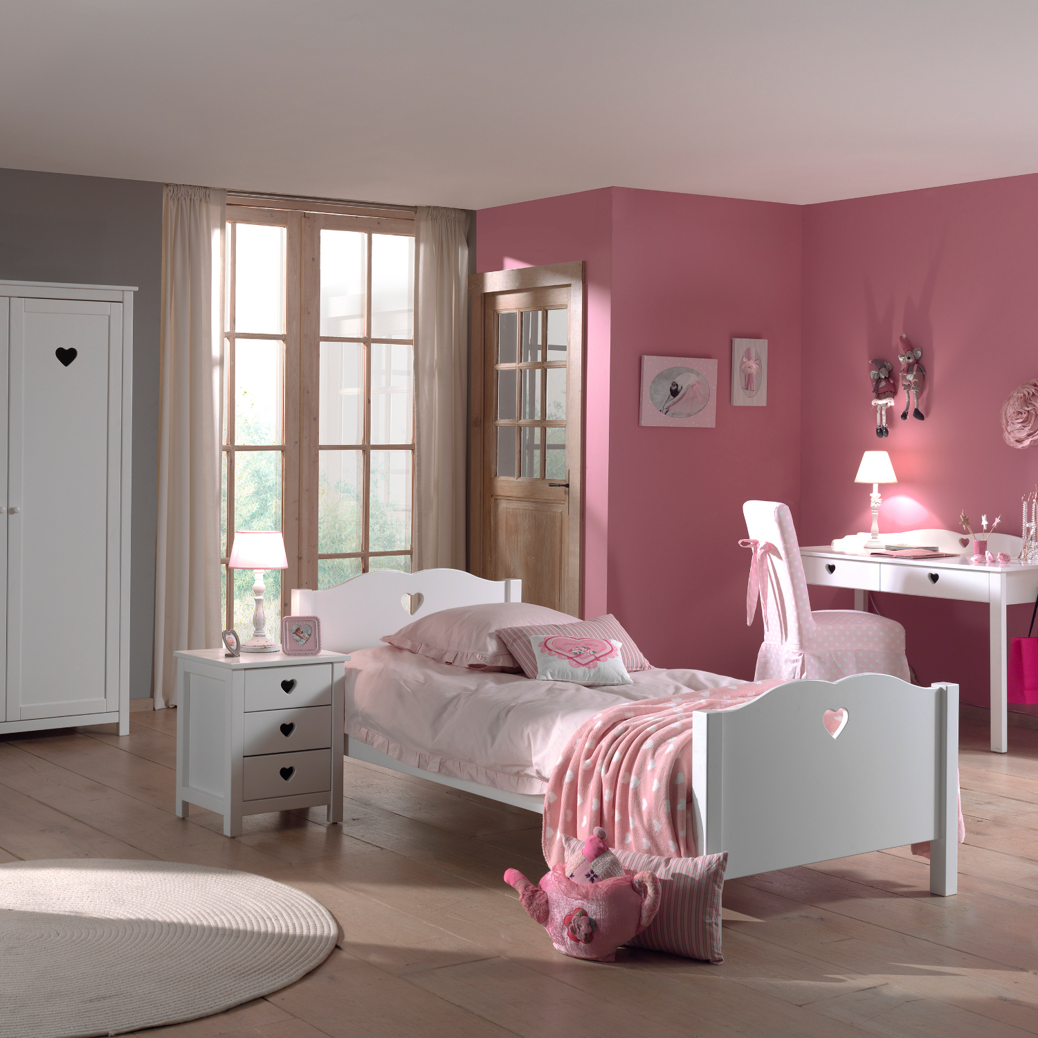 Vipack Amori Kinderkamer Wit | Bed 90 x 200 cm + Bureau + Kast 2-Deurs
